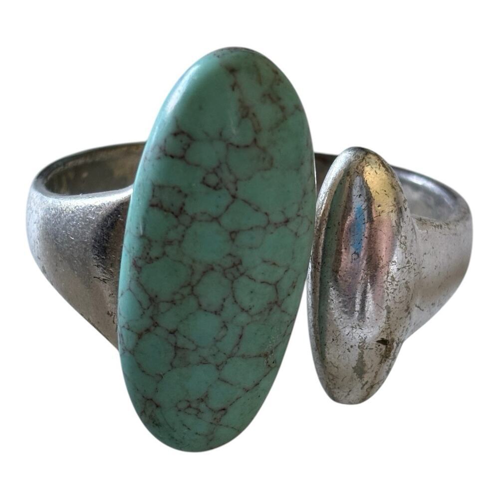 ROBERT LEE MORRIS RLM SOHO Faux Turquoise HINGED Silver Tone BRACELET Vintage